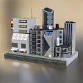 Architectural Model of Modern Buildings With Various Designs Windows And Billboards