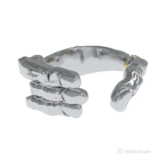 Silver Hand Shaped Decorative Bracelet with Detailed Fingers and Smooth Finish 3d model 