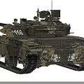 Main Battle Tank With Camouflage Paint Gun Barrel Tracks And Desert Background