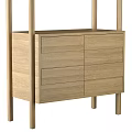 Modern Wooden Storage Shelving Unit With Open Multi Tiered Shelves And Bottom Drawers