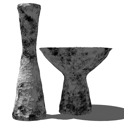 Decorative Ornament Set with Rough Textured Tall Columnar and Wide Bowl Shaped Sculptures 3d model