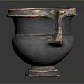 Ancient Black Pottery Sculpture with Two Handles and Worn Base Design 3d model