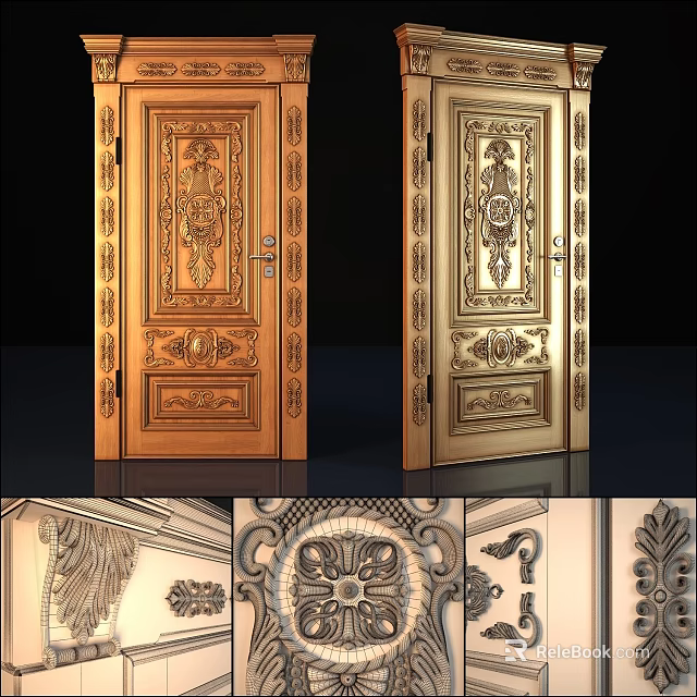 Intricately Carved Security Door With Decorative Patterns And Secure Lock Features 3d model 