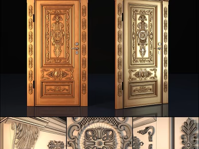 Intricately Carved Security Door With Decorative Patterns And Secure Lock Features 3d model