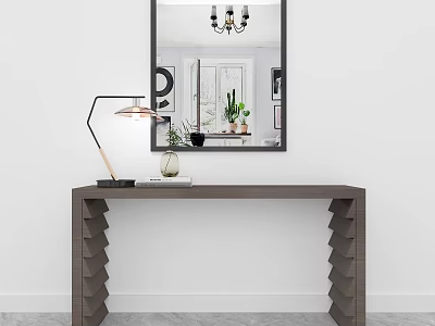 Modern Console Table With Decorative Mirror Table Lamp And Potted Plants 3d model