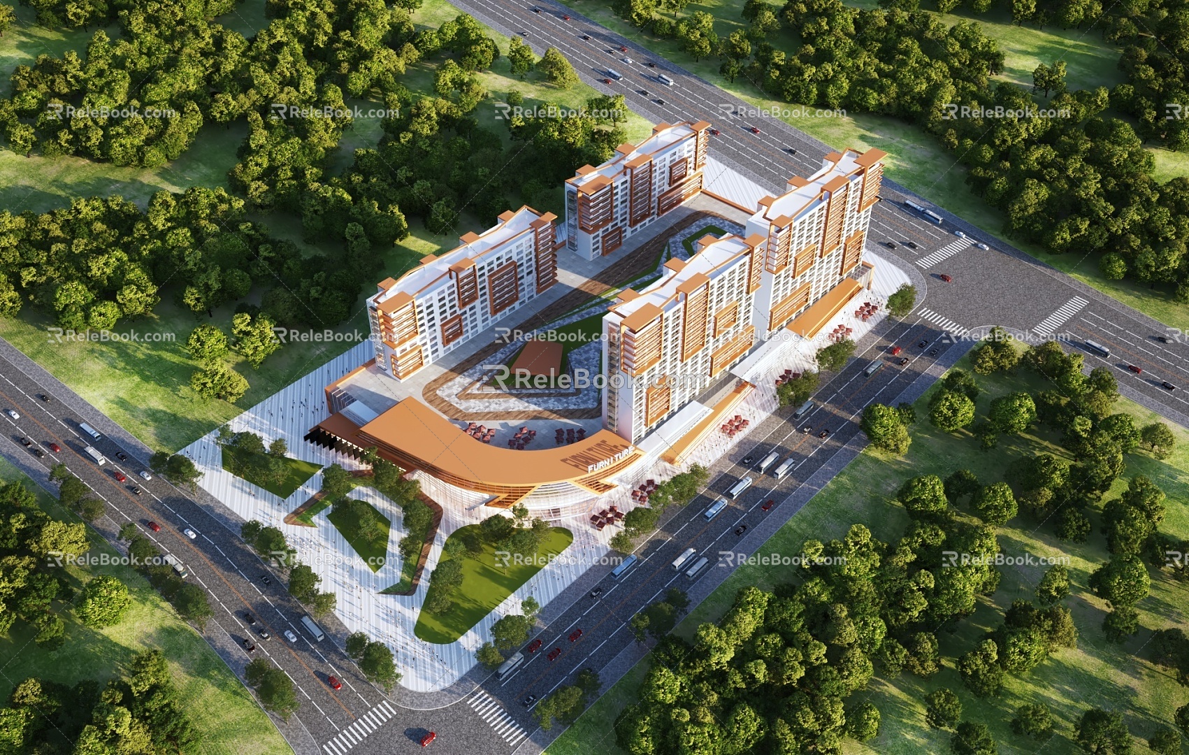 modern commercial street commercial street complex building high-rise residential building 3d model