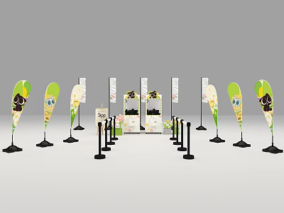 Popular Photo Check In Spot With Decorative Flags Booth And Signage 3d model