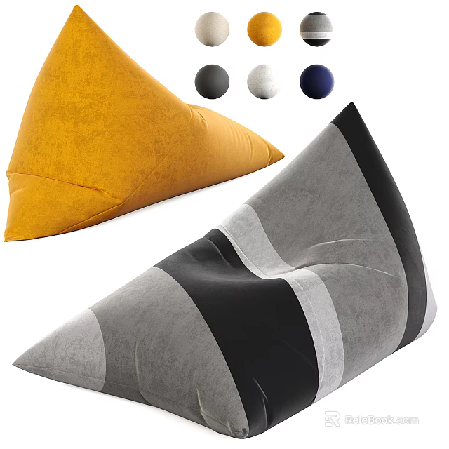 Yellow And Black White Gray Striped Bean Bag Chairs With Soft Texture Design Style 3d model 