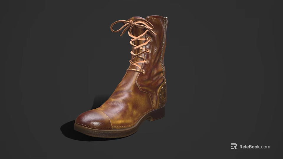 Classic Brown Leather Boots With Lace Up Design And Vintage Style 3d model 