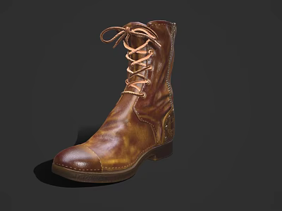Classic Brown Leather Boots With Lace Up Design And Vintage Style 3d model