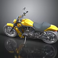 Yellow Motorcycle With Black Seat And Silver Wheels On Reflective Dark Surface