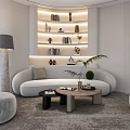Modern Luxury Front Desk Reception Area With Marble Counter Sofa Circular Ceiling And Lighting Strips