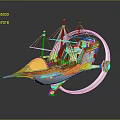 Futuristic Cosmic Starship With Golden Hull Sail Like Masts And Circular Ring