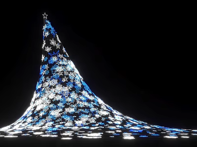 Illuminated Conical Art Installation Featuring Blue White Patterns Expanded Base And Star Top 3d model