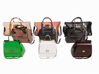 Colorful Leather Bags Collection Featuring Green White Brown Black Handbags And Backpacks 3d model