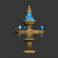 Elegant Golden Decorative Ornament Set With Blue Gemstone Top And Hanging Decorative Accents