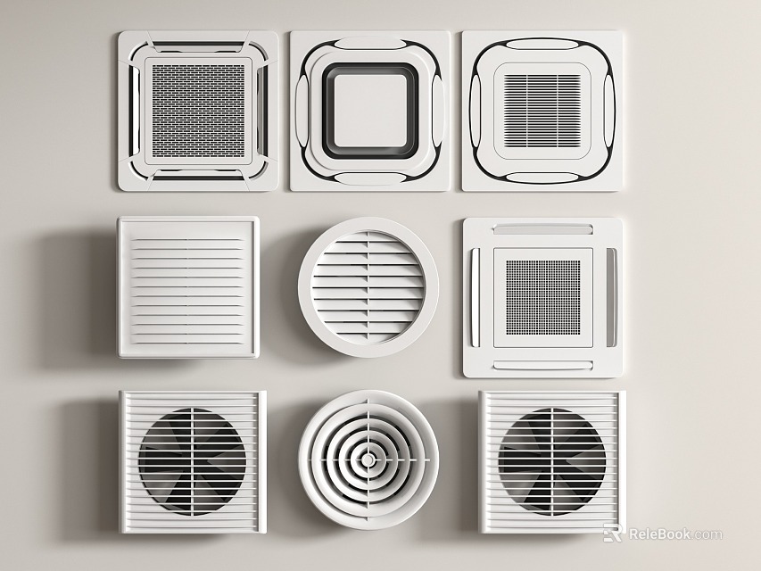 Various Air Conditioner Fans with Different Grille Designs and Installation Styles for Home Use 3d model 