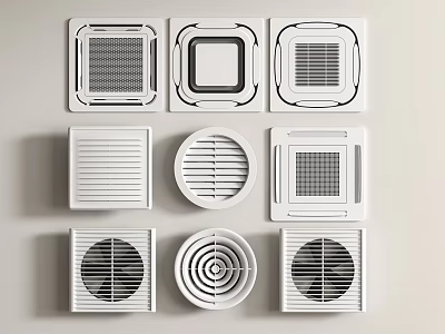 Various Air Conditioner Fans with Different Grille Designs and Installation Styles for Home Use 3d model