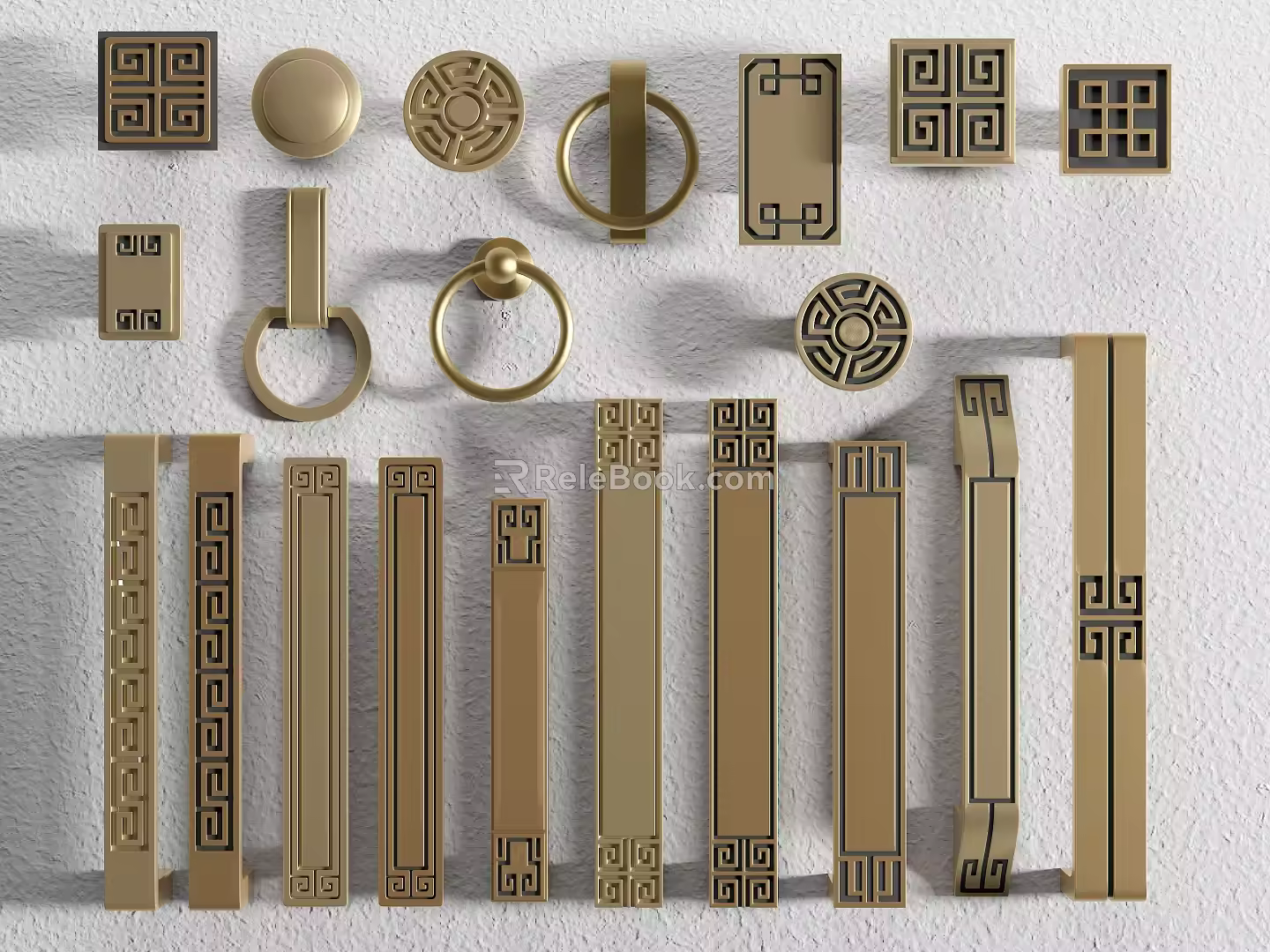 New Chinese Style Handle Wardrobe Door Handle Handle Handle Drawer Handle Square Handle 3d model