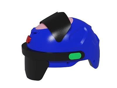Blue Safety Helmet Featuring Black Strap Visor Red And Green Indicator Lights 3d model