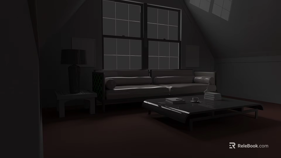 Modern Sofa And Coffee Table Set With Window And Floor Lamp In Living Room 3d model 