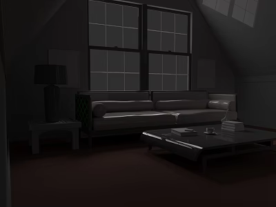 Modern Sofa And Coffee Table Set With Window And Floor Lamp In Living Room 3d model