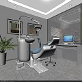 Modern Dental Clinic Interior With Dental Chair Medical Equipment Computer Plants And White Blinds