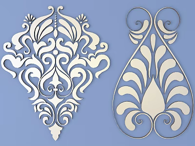 Intricate Decorative Carvings With Scroll Leaves Floral Motifs And Symmetrical Shapes On Blue Background 3d model