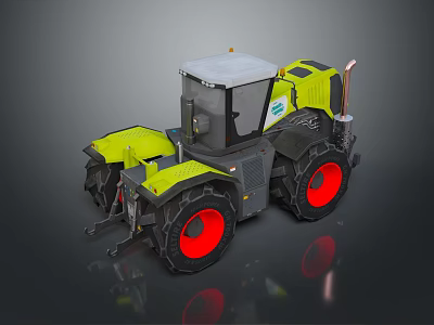 Modern Yellow And Gray Agricultural Tractor With Red Tires And Cab 3d model