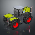 Modern Yellow And Gray Agricultural Tractor With Red Tires And Cab