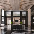 Modern Lobby Front Desk Reception With Large Windows And Marble Flooring 3d model
