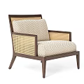 Modern Leisure Accent Chair With Wooden Frame Rattan Weave And Herringbone Pattern Cushion