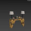 Elegant Functional Table with Glass Top Golden Fish Scale Legs Table Lamps and Decorative Items