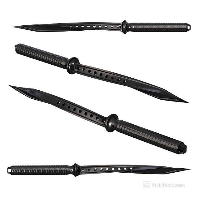 Black Tactical Weapons With Sharp Blades And Perforated Handles Design Details 3d model 