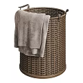 Natural Wicker Laundry Baskets With Gray Towels For Home Laundry Organization Supplies