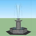 Multi Tiered Decorative Fountain Featuring Blue Water Flow And Stone Base