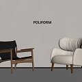 Poliform Contemporary Armchairs Black Leather And Beige Upholstered With Minimalist Background
