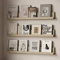 Modern Wooden Bookshelf with Art Books and Design Magazines on Shelves