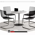 Round Table And Transparent Chairs Set With Laptop Cup On White Top And Round Rug