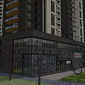 Modern High Rise Residential Building With Green Areas And Roads