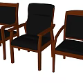 Office Chair With Wooden Frame Black Seat And Armrests Shown In Multiple Angles