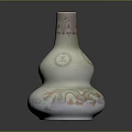 White Gourd Shaped Vase With Red Patterns And Smooth Surface