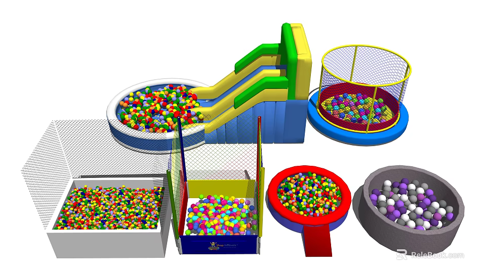 Kids Playground Equipment with Various Ball Pools Slides and Colorful Balls 3d model 