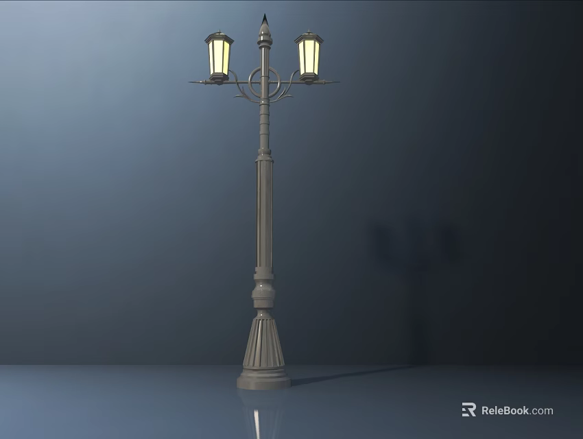 Classical Style Outdoor Light With Double Lamp Heads And Decorative Pole 3d model 