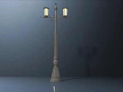 Classical Style Outdoor Light With Double Lamp Heads And Decorative Pole 3d model