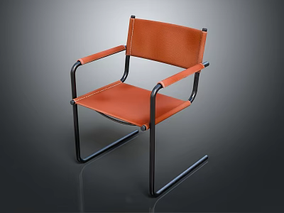 Modern Orange Leather Chair With Black Metal Frame And Armrests 3d model