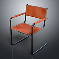 Modern Orange Leather Chair With Black Metal Frame And Armrests