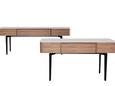 Modern Wooden Desks for Home Office with Black Legs and Storage Drawers 3d model
