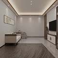 Modern Office Interior With Chinese Elements Spacious Layout Marble Floor And Green Plants 3d model