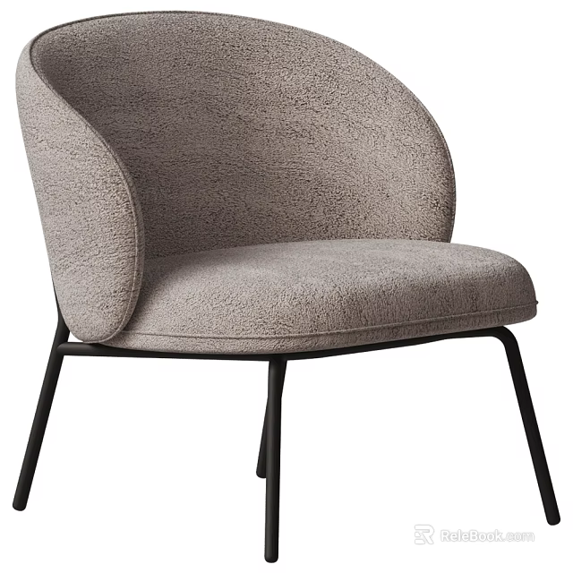 Modern Accent Chair With Light Gray Fabric Curved Backrest And Black Metal Legs 3d model 